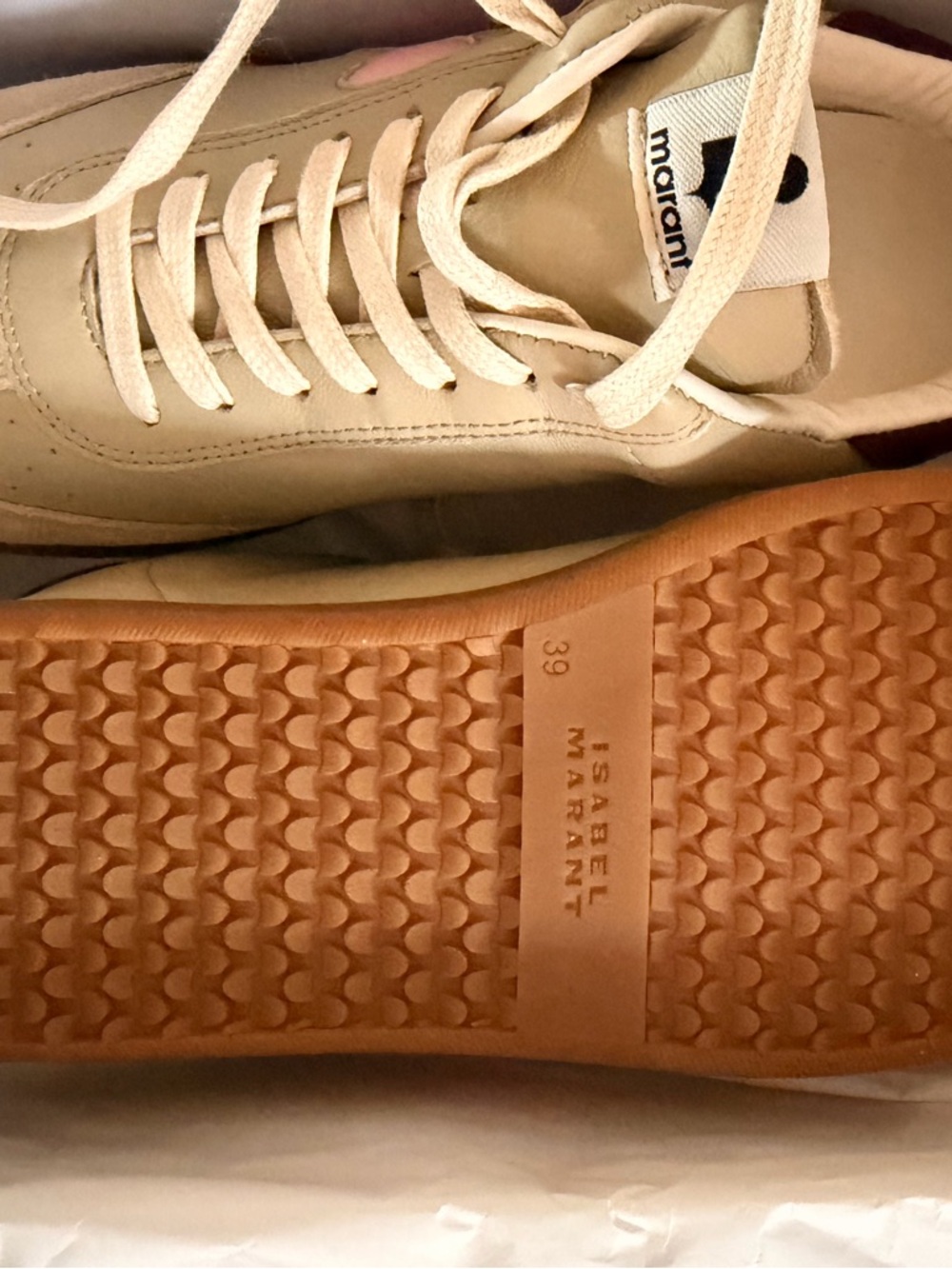 Isabel Marant Beige Pink and Brown Leather Suede Sneakers - Picture 6 of 9